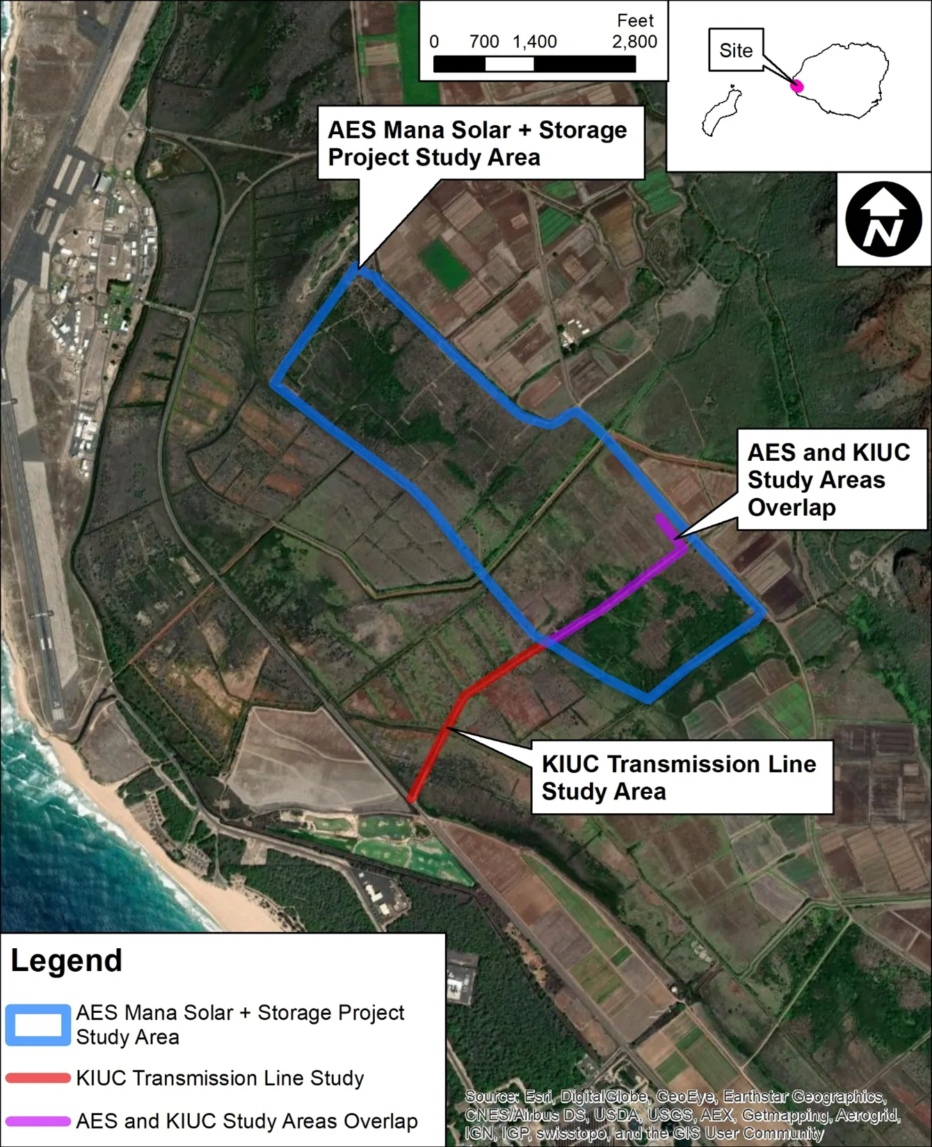 Map of Mana solar project and surrounding area